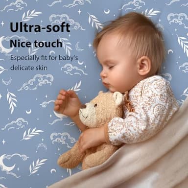 FIEMOL Baby Crib Sheets for Boys and Girls, 3 Pack Fitted Toddler Bed Sheets Neutral for 52”x28” Standard Crib and Toddler Mattresses, Super Soft Microfiber Green Starry Sky - Image 2