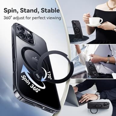 CASEKOO Titanium for iPhone 16 Pro Case with 360° Spin Magnetic Stand [Compatible with Magsafe][16FT Military Protection] Polished for iPhone 16 Pro Case with Stand Ring 6.3'', Premium Black - Image 3