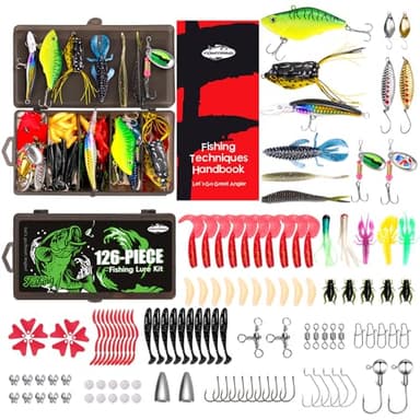 FONMANG 126Pcs Fishing Lures - 2025 New Tackle Box with Tackle Included, Fishing Kit with VIBs, Frogs, Minnows, Soft Baits, Hooks & Weights Accessories, Freshwater Lure Kit for Bass Walleye Trout - Image 1