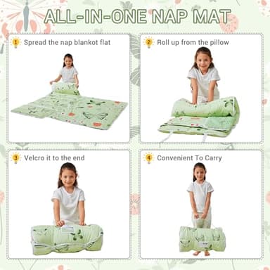 Toddler Nap Mat with Pillow and Blanket, Extra Large Rolled Napping Mats,Slumber Bags for Boys Girls,Kids Sleeping Bag for Daycare, Preschool Travel Camping, Green Butterfly - Image 9