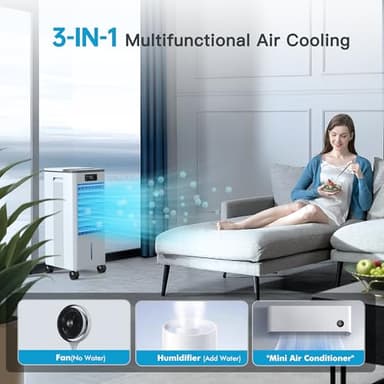 WICOLO Windowless Portable Air Conditioners, Evaporative Air Cooler w/3 Modes & 3 Speeds, 12H Timer for Smart Auto-off, 2-Gal Tank for 20H Cooling,16FT Remote,No Hose Needed,46db Swamp Cooler - Image 8