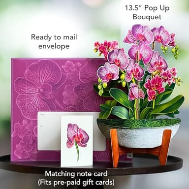 Freshcut Paper Pop Up Cards, Orchid Oasis, 12 Inch Life Sized Forever Flower Bouquet 3D Popup Greeting Card, Birthday Cards, Get Well Gifts, Blank Notecard & Envelope - Image 2