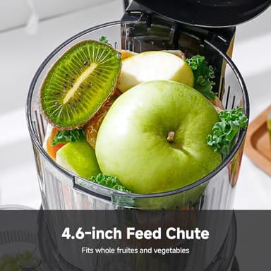 AMZCHEF Cold Press Juicer, 4.5" Juicer Machines with Large Feed Chute for Whole Fruits & Vegetables, Stainless Steel Juice Extractor with Large Auger, Dual Strainers, Easy Cleanup & Assembly - Image 2