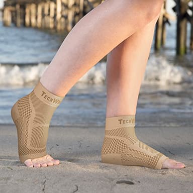 TechWare Pro Ankle Brace Compression Sleeve - Relieves Achilles Tendonitis, Joint Pain. Plantar Fasciitis Foot Sock with Arch Support Reduces Swelling & Heel Spur Pain. (Beige, S/M) - Image 5