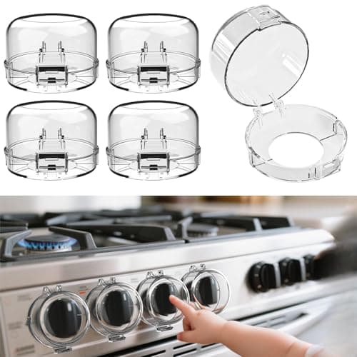 Stove knob Safety Covers for Child Upgraded Unlock Universal Size with Adult Two-Finger, Dual-Key Press Gas Stove Knob Locks Water Resistant Oil Resistant and High Temperature Resistant（5 Pack） - Image 1