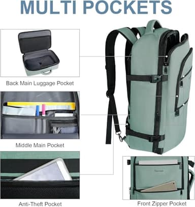 Vancropak Travel Bag, Large 40L Carry on Backpack Airline Approved Expandable Suitcase Daypack, Water Resistant Travel Backpack Overnight Lightweight Luggage Weekender Bag for Flight Men Women, Cyan - Image 6