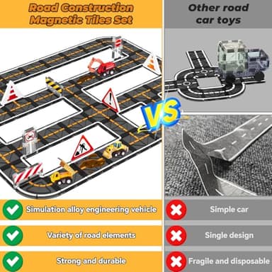 Magnetic Tiles, Magnetic Blocks Engineering Construction Vehicle Road Set, Toddler Toys for 3 4 5 Year Old Boys Girls Montessori Preschool Classroom Must Haves STEM Educational Kids Toys Birthday Gift - Image 2