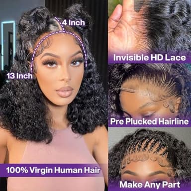 HIRIREMY Deep Wave BOB Wig Human Hair 13x4 HD Curly BOB Lace Front Wigs Human Hair Pre Plucked Wear And Go Glueless Short Curly Frontal BOB Wigs For Black Women Wet And Wavy 14 Inch - Image 2