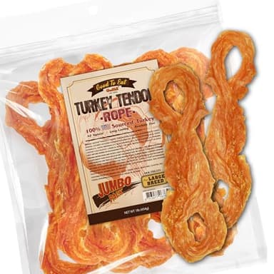 Gootoe Turkey Tendon Dog Treats, Rope (L) 1 lb, USA-Sourced Turkey Tendon, Natural Snack, Premium Puppy Chews, Hypoallergenic, Rawhide Free, Reseal Value Bag, Sizes for Large Dogs - Image 1