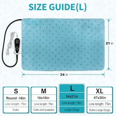 RC SLL Dog Heating Pad 34x21inches, Pet Heating Pad for Dogs with Timer Temperature Control, Waterproof Whelping Mats Heated Dog Bed with Chew Resistant Cord, Soft Cloth Cover - Image 7