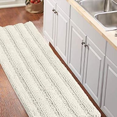 Turquoize Non-Slip Kitchen/Bath Rug Runner Luxury Chenille Shaggy Bathroom Rug Mat Cream Bath Mat, Ultra Soft and Cozy, Super Absorbent Large Shaggy Rugs, Washable Carpet Kitchen Mats, 59"x20", Cream - Image 1