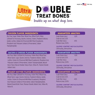 Ultra Chewy Peanut Butter, Chicken, Bacon and Cheese Flavors: Long-Lasting Treats Made in USA for Large and Small Breeds, Highly Digestible, for Aggressive Chewers (Favorite Flavors, 6 Count) - Image 6