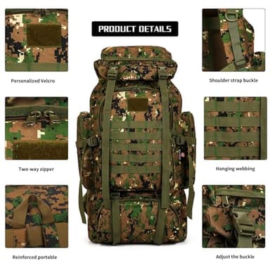 Hiking Backpack for Men 70L/100L Camping Backpack Military Rucksack Molle 3 Days Assault Pack for Climbing - Image 6