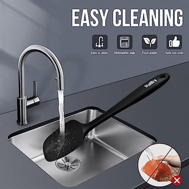 Walfos Silicone Spatula Set of 5 - (600°F) High Heat Resistant Kitchen Scraper Spatulas, One-Pieces Seamless Design, Perfect for Cooking Mixing & Baking - BPA Free and Dishwasher Safe,black - Image 7