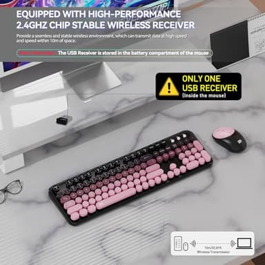 Wireless Keyboards Mouse Combos, Colorful Cute Typewriter Full-Size Retro Creamy Keyboard, 2.4GHz Sleep Mode Office Quiet Wireless Keyboard and Mouse Set for Desktop Laptop PC Computer-BlackBerry - Image 4