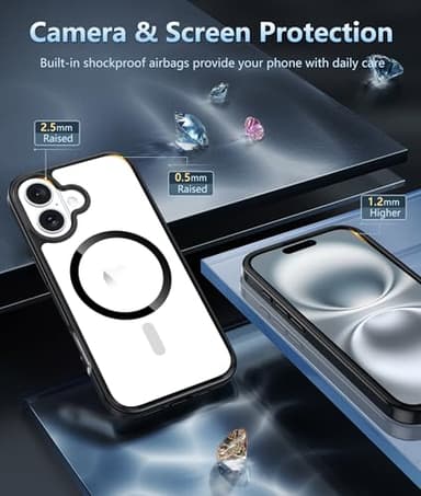 FNTCASE for iPhone 16 Plus Case: Clear Case Magnetic Military Grade Drop Protection Anti Yellowing Cell Phone Cover - Rugged Shockproof Protective Bumper Transparent Cases(B-Black) - Image 5