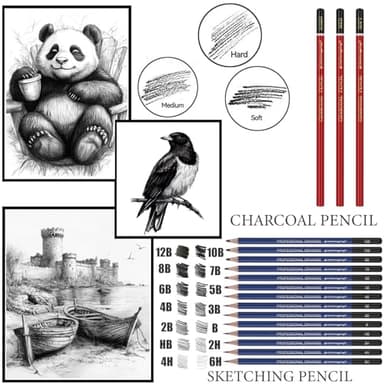 Drawing Sketching Pencil Set, 26 pcs Draw Supplies Kit, 14 Graphite (12B -6H), Charcoal Erasers Sharpener Extender, Ideal for Drawing Art, Sketching, Shading, Artist Pencils for Beginners Pro Artists - Image 2