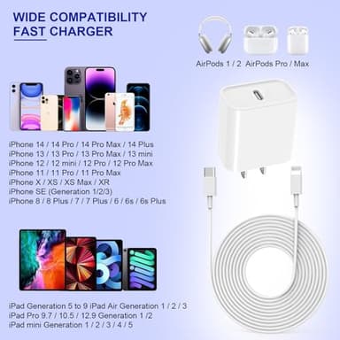 Apple Fast Charger, 10FT Extra Long Fast iPhone Charger Travel Plug Adapter Super Quick Apple Charging USB C Wall Charge Block with 10Foot Lightning Cable Cord for iPhone 14/13/12/11/X/XR/SE2022/iPad - Image 7