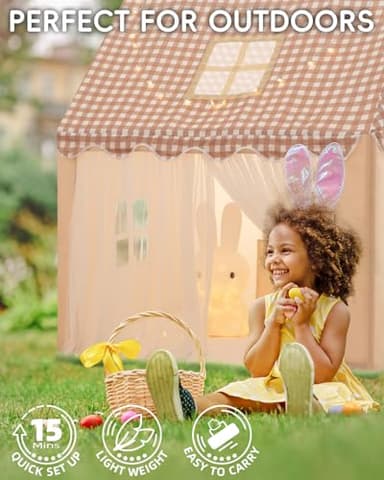 RONGFA Playhouse for Indoor & Outdoor, with Star Light, Flags and Carry Bag, Washable Kids Tent for Girls & Boys (Lattice Top Tent) - Image 4