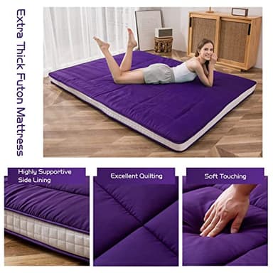 MAXYOYO Futon Mattress, Padded Japanese Floor Mattress Quilted Bed Mattress Topper, Extra Thick Folding Sleeping Pad Breathable Floor Lounger Guest Bed for Camping Couch, Deep Purple, Queen Size - Image 4