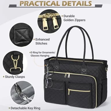 RAINSMORE Teacher Tote Bag 15.6 inch Laptop Bag for Women Work Bags Laptop Tote Nurse Bag Professional Computer Messenger with Insulated Pocket, Laptop Briefcase for Office, College, Nursing, Black - Image 6