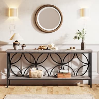 LITTLE TREE Sofa Table, 70.9 Inch Industrial Behind Couch Table with Storage Shelves, Narrow Long Console Table for Entryway, Living Room, Foyer, Hallway, Office - Image 5