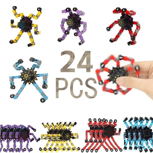 24 PcsTransformable Fidget Spinners for Kids and Adults Stress Relief Sensory Toys for Boys and Girls Fingertip Gyros for Party Favors Easter Gifts for Kids, Classroom Prize Stocking Stuffers
