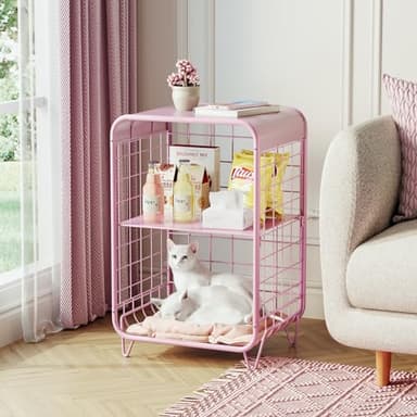 APEXCHASER Cute Kids Pink Nightstand,Metal Side Table,3 Tier End Table with Storage,Vintage Bedside Table,Girls Bedroom Furniture for Living Room,Bedroom,Dorm - Image 4