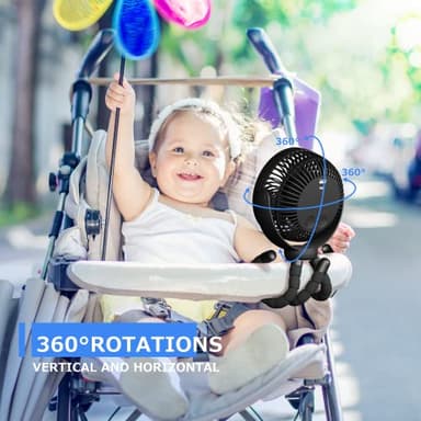 Stroller Fan - 65Hrs 12600mAh Rechargeable, Timing Car Seat, Portable Clip On Battery Operated for Baby, Peloton, Treadmill, Golf Cart, Beach, Bed, Dog - Image 3
