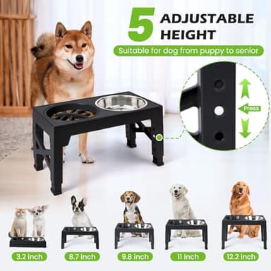 Heeyoo Elevated Dog Bowls - 5 Adjustable Heights Stand, 2 Stainless Steel Bowls & 1 Slow Feeder, 3.2" to 12.2" for Small to Large Dogs - Image 2