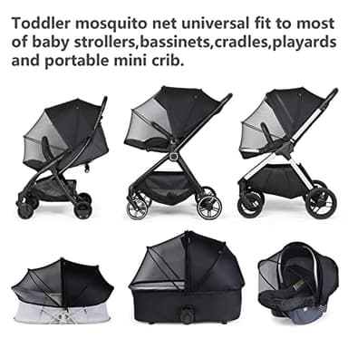 Beberoad Love Universal Stroller Sunshade & Mosquito Net 2-in-1 Stroller Cover UV Protection with 2-Way Zipper (Black) - Image 5
