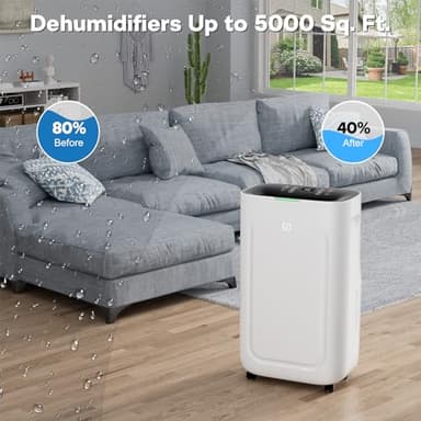 5000Sq.Ft Dehumidifier 50-80 pint for Basement and Home with Drain Hose and 1.71 Gal Water Tank, Humidity Control, 24H-Timer, Auto Defrost - Image 2