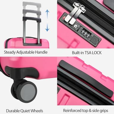 KROSER Hardside Expandable Carry On Luggage with Spinner Wheels & Built-in TSA Lock, Durable Suitcase Rolling Luggage with USB Port, Carry-On 20-Inch Magenta - Image 5