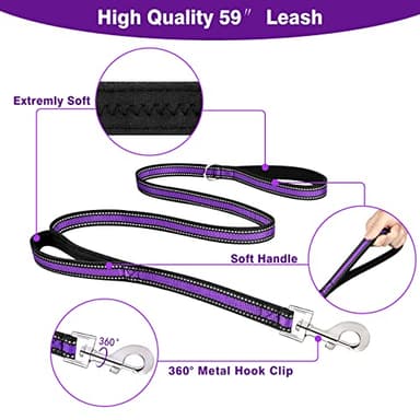 WINSEE Pet Harness Collar and Leash Set, All-in-one Reflective Dog Harness No Pull with Adjustable Buckles for Puppies, Small, Medium, Large, and Extra-Large Dogs (X-Large, Purple) - Image 3