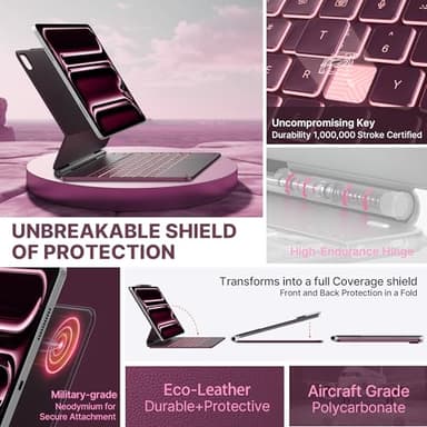 typecase Keyboard Case for iPad Pro 13-inch (M4) 2024,Magic Keyboard with 11 Colors Backlight for iPad Pro 13,Keyboard Case with Pencil Holder,Multi-Touch Trackpad,Easy-Set Magnetic Stand(Raspberry) - Image 4