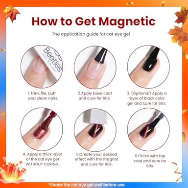 Beetles Cat Eye Gel Nail Polish Set, 6 Colors Glitter Red Pink Shiny Brown Burgundy Purple Blue Green Magnetic Effect Sparkle Stunning Nail Gel Polish Kit Soak Off UV Manicure Gifts for Women - Image 8