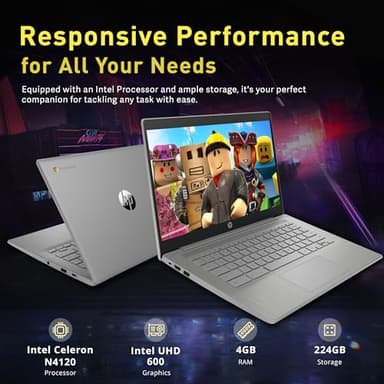 HP Chromebook 14" HD Laptop for Business & Students, Intel Celeron N4120, 4GB LPDDR4, 224GB Storage(64GB eMMC+160GB Docking Station), UHD Graphics, Webcam, Long Battery Life, Chrome OS, Modern Gray - Image 3