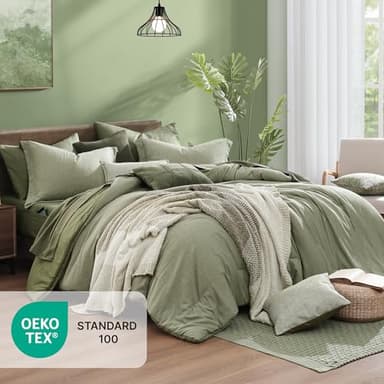 Monbix King Size Comforter Set, Sage Green King Size Bed Set Reversible 7 Pieces, Cationic Dyeing Bed in a Bag with Comforter, Sheets, Pillowcases & Shams - Image 5