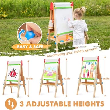 Tiny Land Easel for Kids with 2 Drawing Paper Roll, Adjustable Kids Art Easel, Learning-Toy for 3,4,5,6,7,8 Years Old Boy & Girls, Wooden Chalkboard & Magnetic Whiteboard & Painting Paper Stand - Image 5