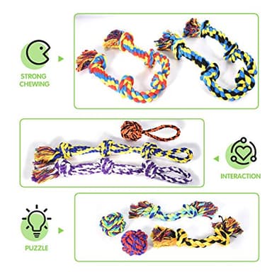 Large Tough Chew Toys for Aggressive Chewers Large Breed,Heavy Duty Dental Rope Toys Kit for Medium Dogs,5 Knots Indestructible Cotton Puppy Teething Chew Tug Toy Set of 9 - Image 5