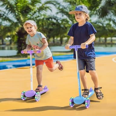 TONBUX Kids Scooter for Ages 3-8, Toddler Scooter with Light-Up Deck and Wheels, Adjustable 4-Level Height 3-Wheel Scooters for Kids, Lean-to-Steer Design (Purple) - Image 7