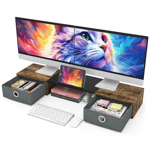 WESTREE Dual Monitor Stand Riser with Two Drawers, Extra Large Storage for 2 Monitors, Desktop Oraganizer Computer,Laptop,Screen,Printer,TV - Image 1