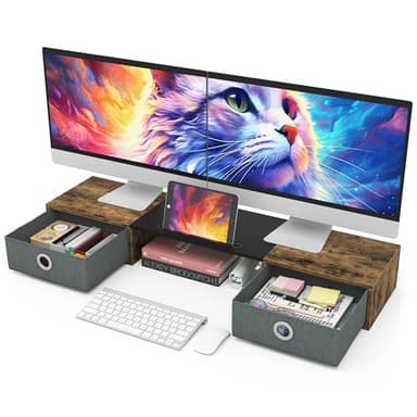 WESTREE Dual Monitor Stand Riser with Two Drawers, Extra Large Storage for 2 Monitors, Desktop Oraganizer Computer,Laptop,Screen,Printer,TV - Image 1