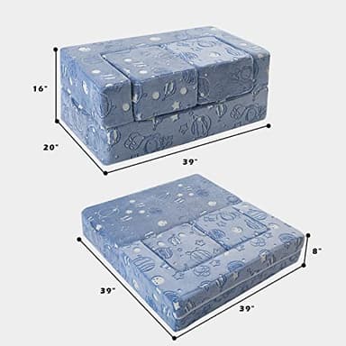 MeMoreCool Modular Kids Sofa, Glow in The Dark Space Kids Play Couch Sofa, Blue Fold-Out Foam Lounger Chair for Girls and Boys, Bedroom and Playroom - Image 3