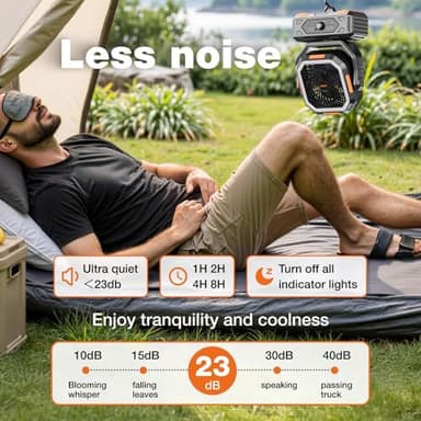 OGERY 2025 Upgraded Camping Fan, Portable Rechargeable Fan with 20000mAh Battery Powered, Stronger Wind, Stepless Speed Regulation, Fast Charging for Tent, Travel, Car, Outdoor Camping Essentials - Image 6