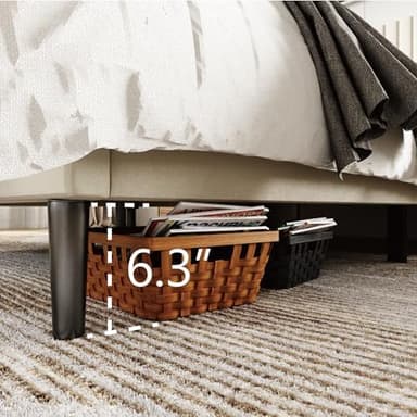 King Size Bed Frame with Velvet Upholstered Headboard, Platform Bed with Strong Wood Slats, Mattress Foundation, Box Spring Optional, Easy Assembly, Beige - Image 7