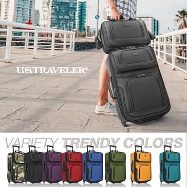 U.S. Traveler, Rio Rugged Fabric Expandable Upright Rolling Carry-on Luggage Set w/ Tote Bag, Black, 2-Piece (21/14 - Image 3