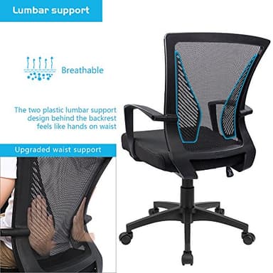Furmax Office Chair Ergonomic Computer Desk Mesh Chair Mid Back Swivel Lumbar Support with Armrest (1, Black) - Image 6
