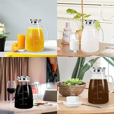Aofmee Glass Pitcher, 68oz Water Pitcher with Lid and Precise Scale Line, 18/8 Stainless Steel Iced Tea Carafe, Easy Clean Heat Resistant Borosilicate Jug for Juice, Milk, Cold or Hot Beverages - Image 5