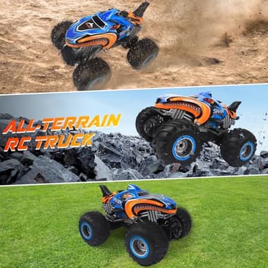 BESWIT 1:16 Remote Control Car, 2.4 GHz All Terrain Remote Control Monster Truck, RC Truck 2 Rechargeable Batteries for 80 Mins Play, Spray Remote Control Car for Boys 8-12 and Girls or Adult, MK724A - Image 5